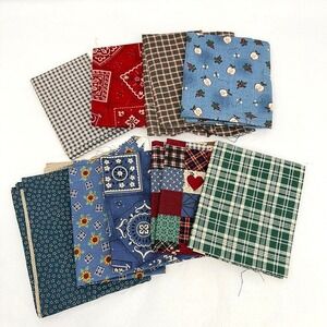 Fabric Scraps Lot Coordinated Bundle Country Americana Quilting Crafts--Small